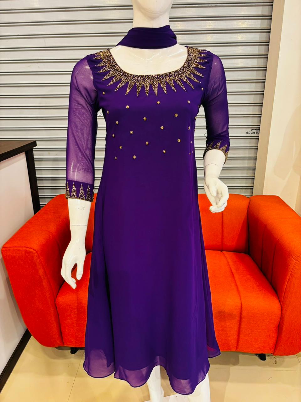 RD118 Handworked Aline Kurti With Dupatta