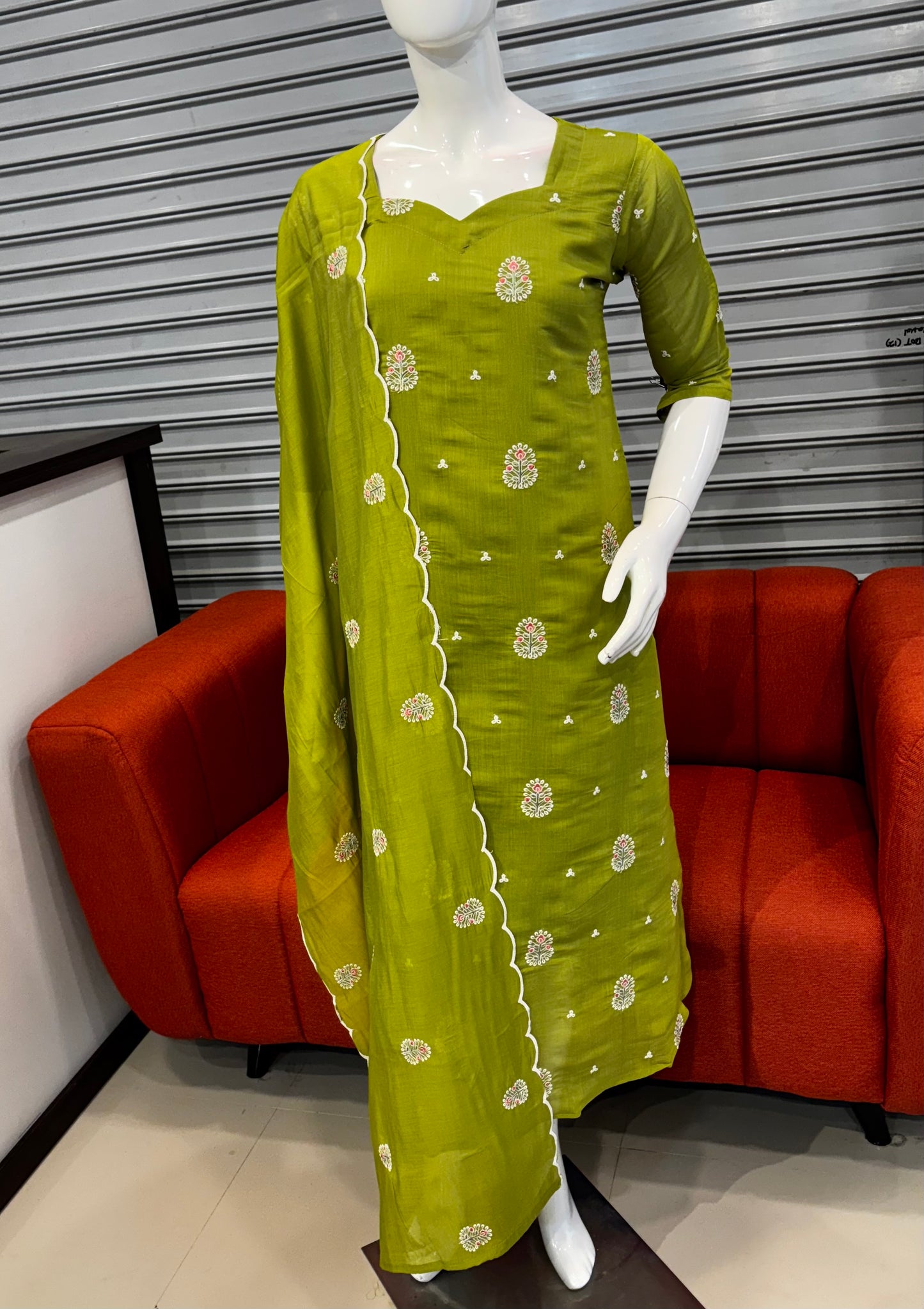 RD84-Premium Mul Chanderi Aline Top With Dupatta Set