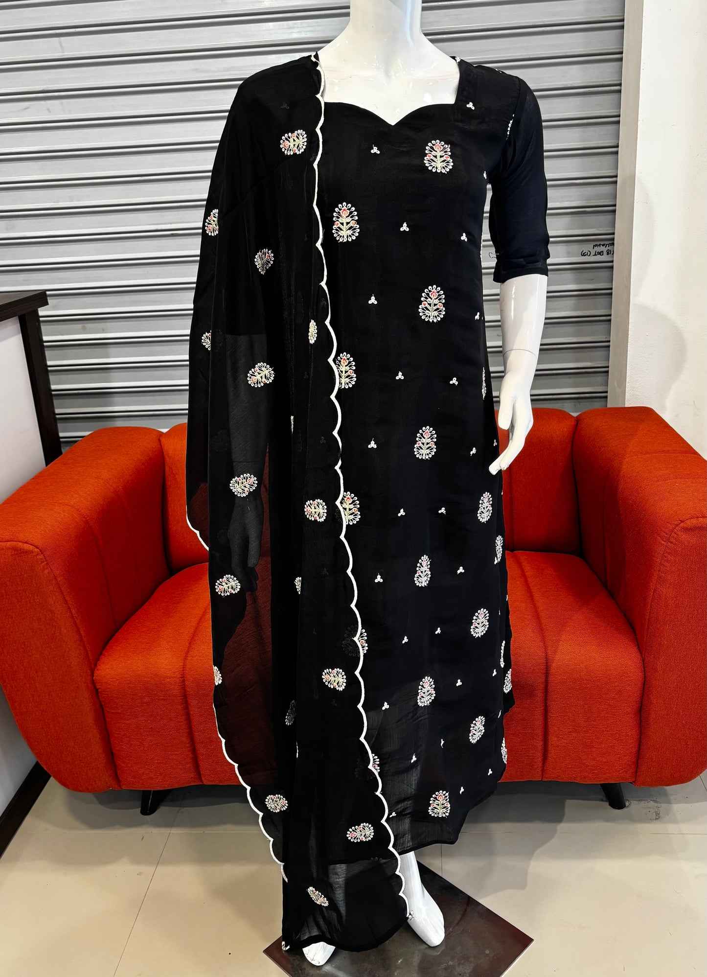 RD84-Premium Mul Chanderi  Aline Top With Dupatta Set