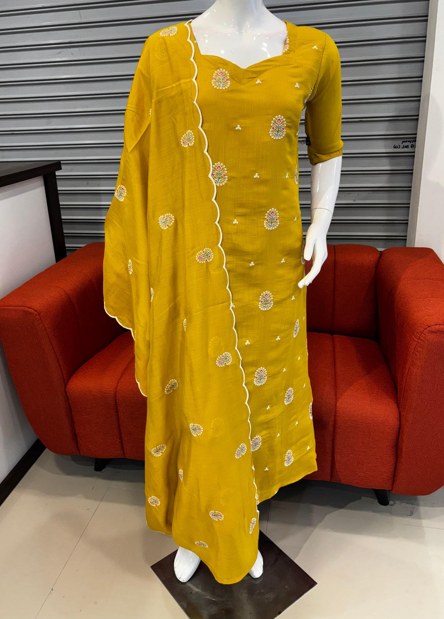 RD84-Premium Mul Chanderi  Aline Top With Dupatta Set