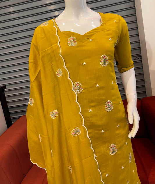 RD84-Premium Mul Chanderi  Aline Top With Dupatta Set