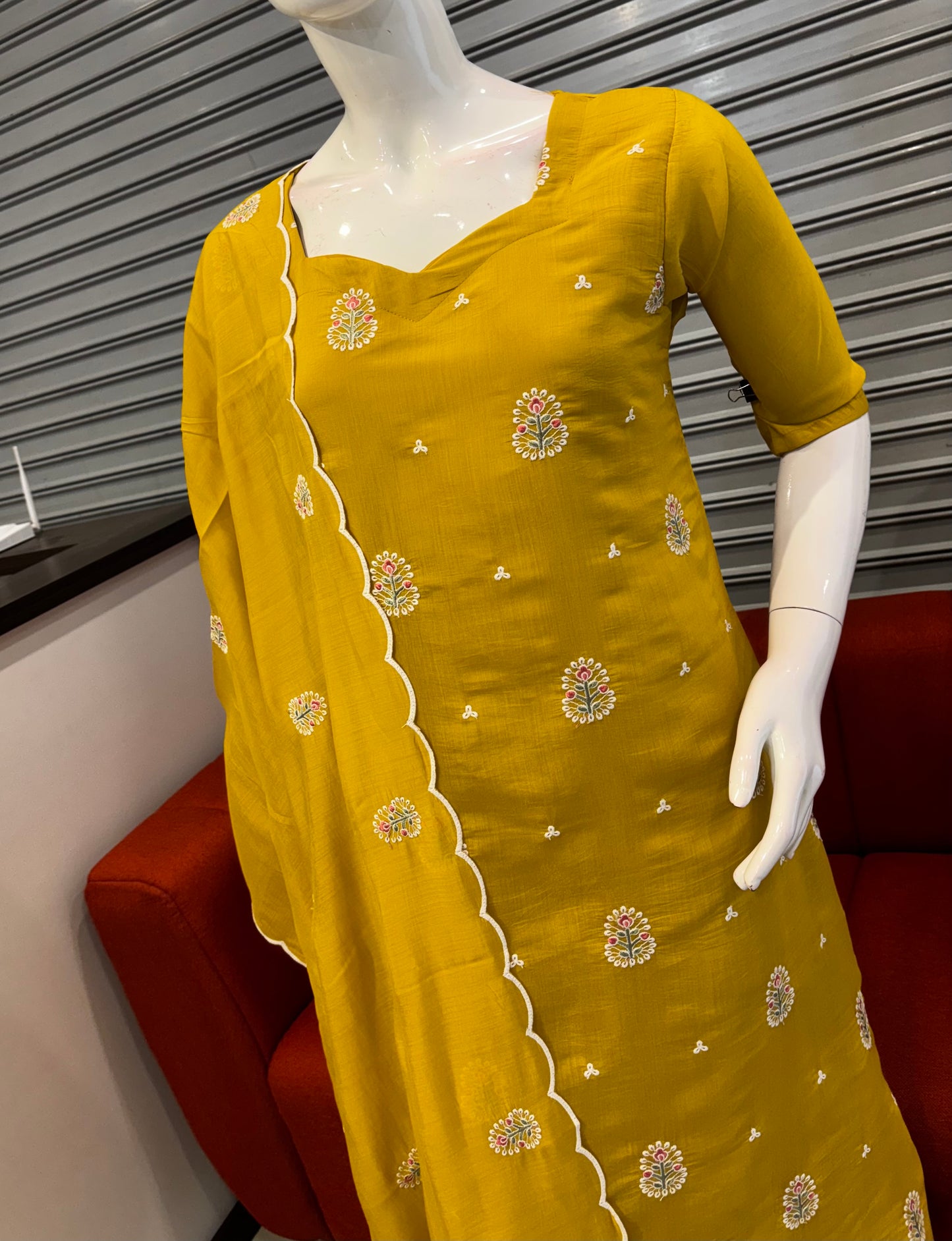 RD84-Premium Mul Chanderi  Aline Top With Dupatta Set