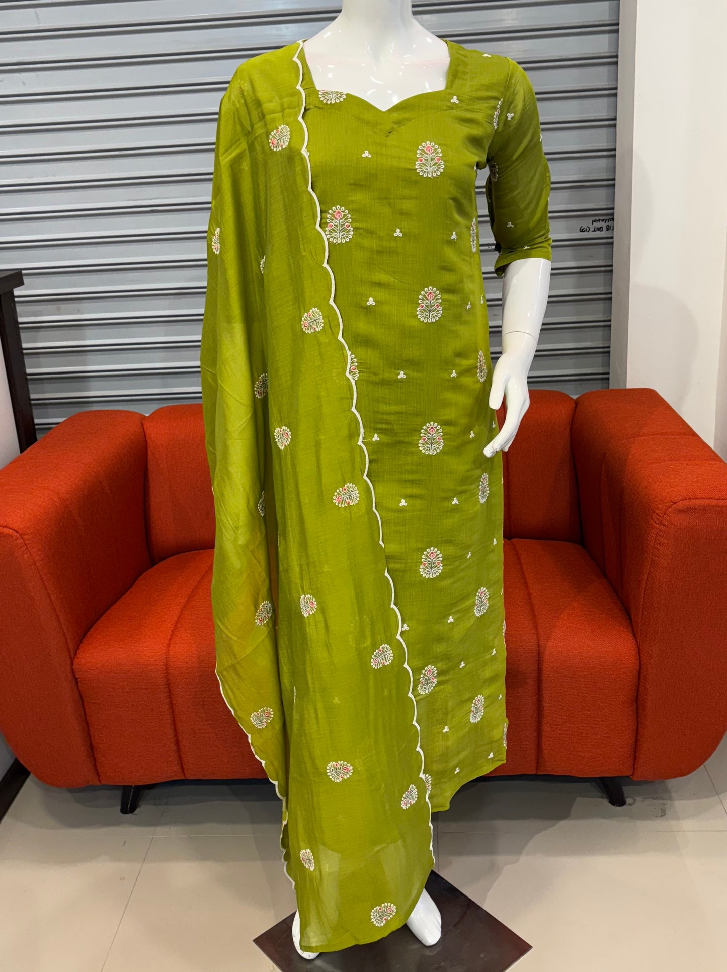 RD84-Premium Mul Chanderi  Aline Top With Dupatta Set