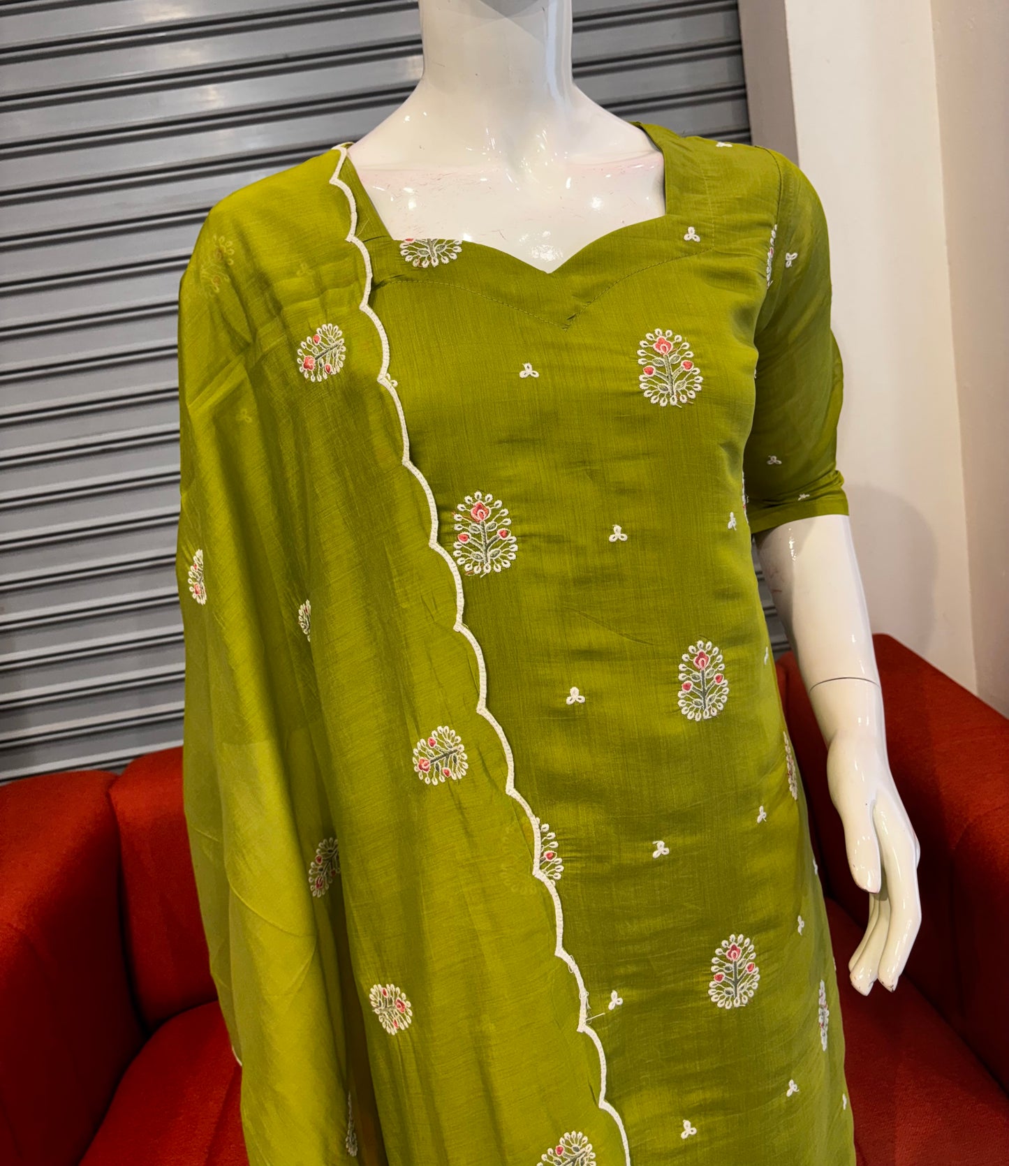 RD84-Premium Mul Chanderi  Aline Top With Dupatta Set