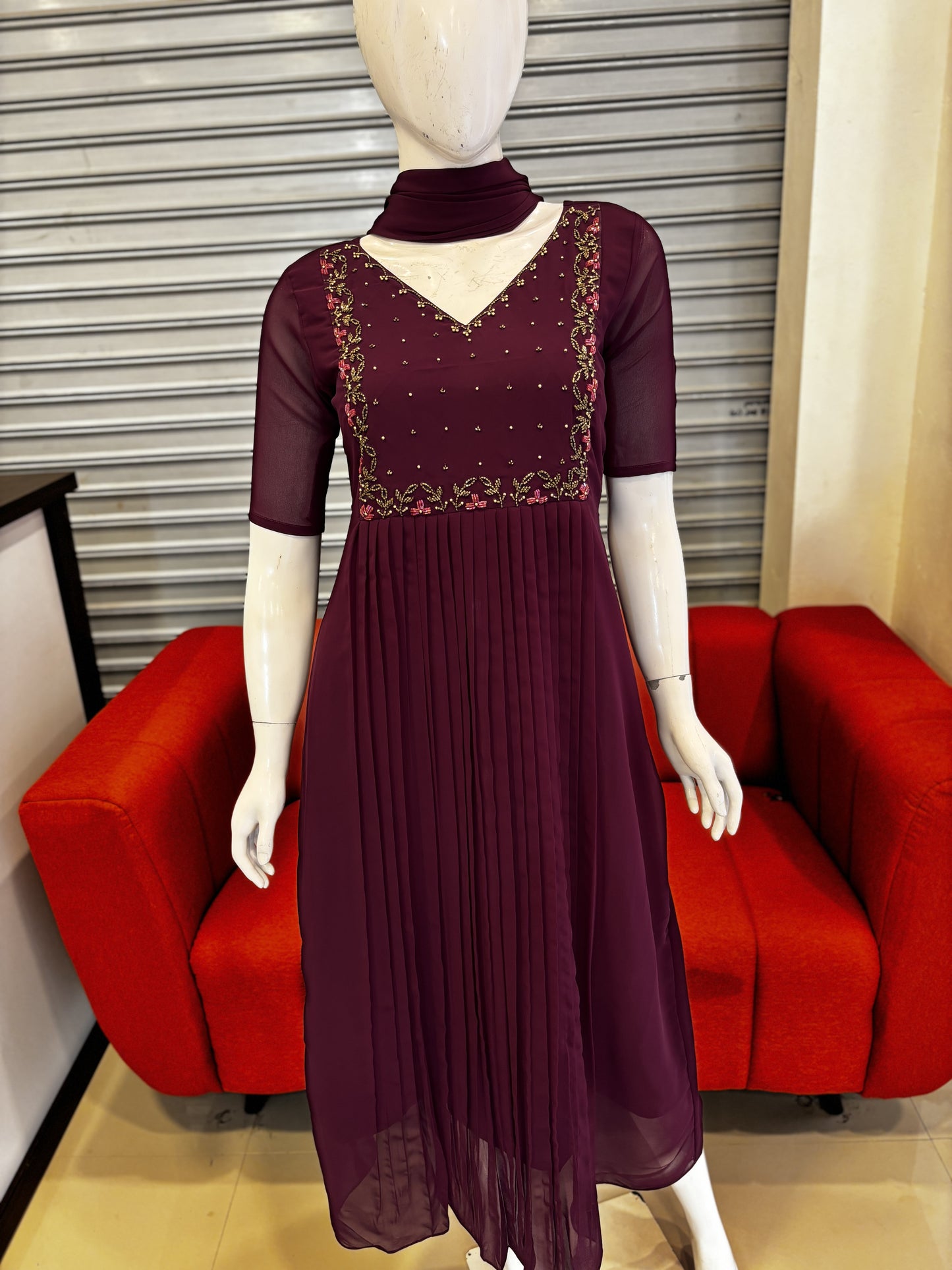 RD-302 Premium Partywear Kurti with Dupatta Set